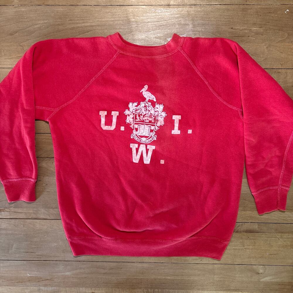Vintage 60s University of the West Indies U.W.I. Sweatshirt Red Pelican Flock